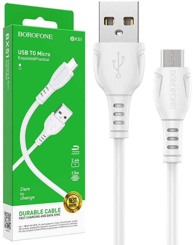 Кабель интерфейсный Borofone BX51 USB-microUSB 1 м White (35092)