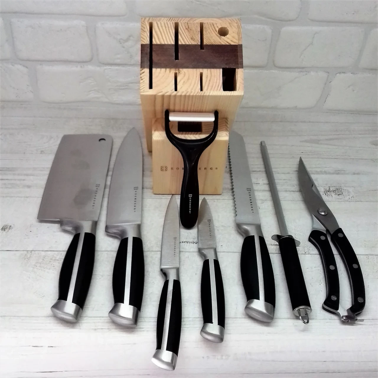 Набір кухонних ножів Edenberg із нержавіючої сталі на підставці 9 пр. (EB-3612) - фото 8 Набір кухонних ножів Edenberg із нержавіючої сталі на підставці 9 пр. (EB-3612) - фото 8