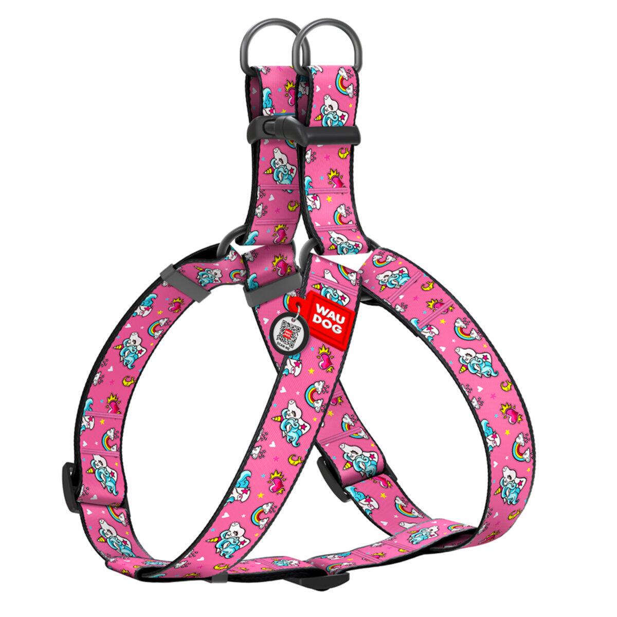 Шлея для собак Waudog Nylon Єдинороги з QR паспортом/пластиковим фастексом XL 35 мм х 70-100 см (324-0013 Col)