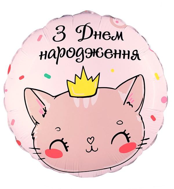 Воздушный шарик З Днем Народження киця 45 см (1355995)