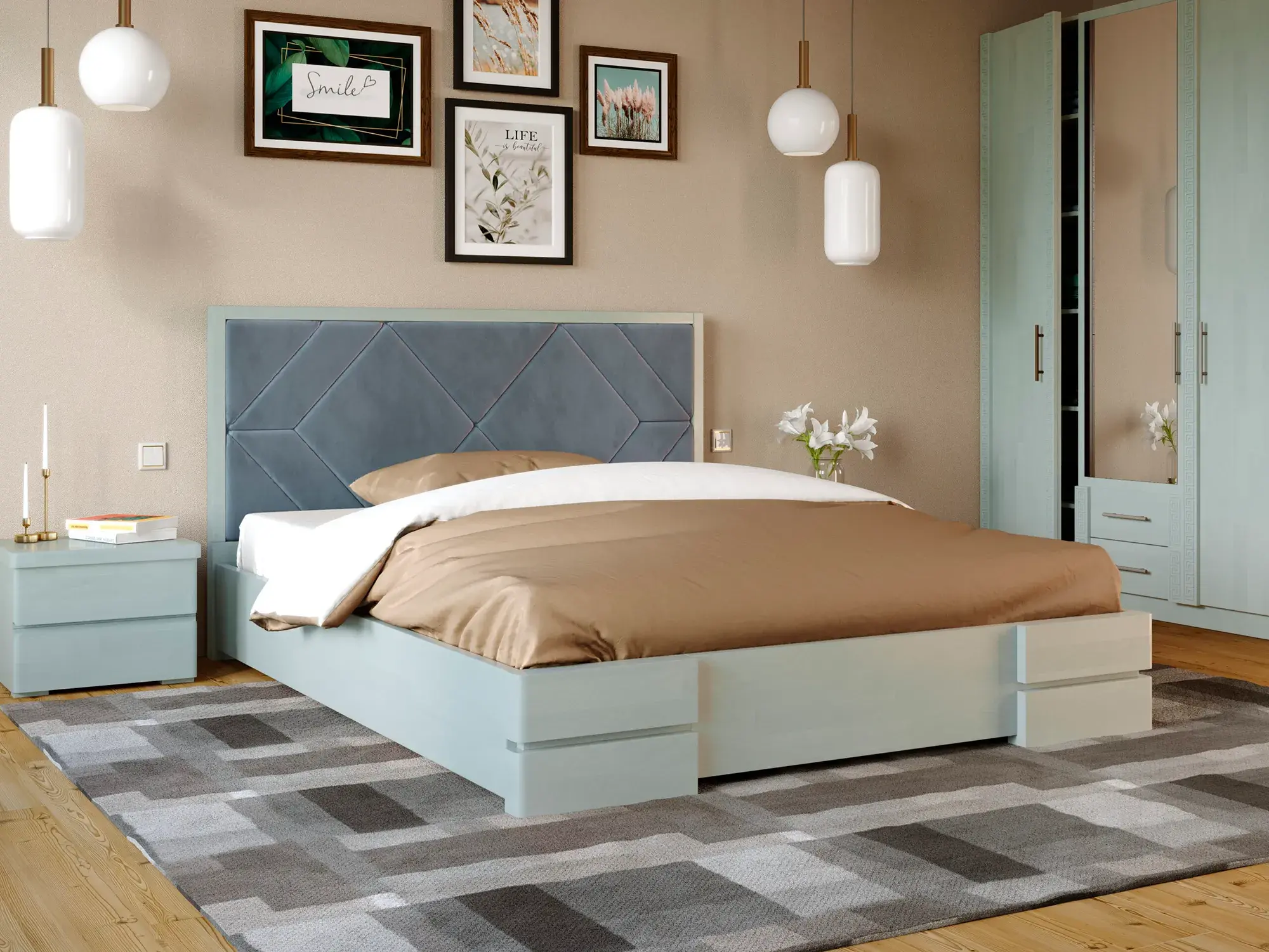 Кровать классическая двуспальная Arbor Drev Тифани из натурального дерева бук без матраса 160х200 см Серый (48986)