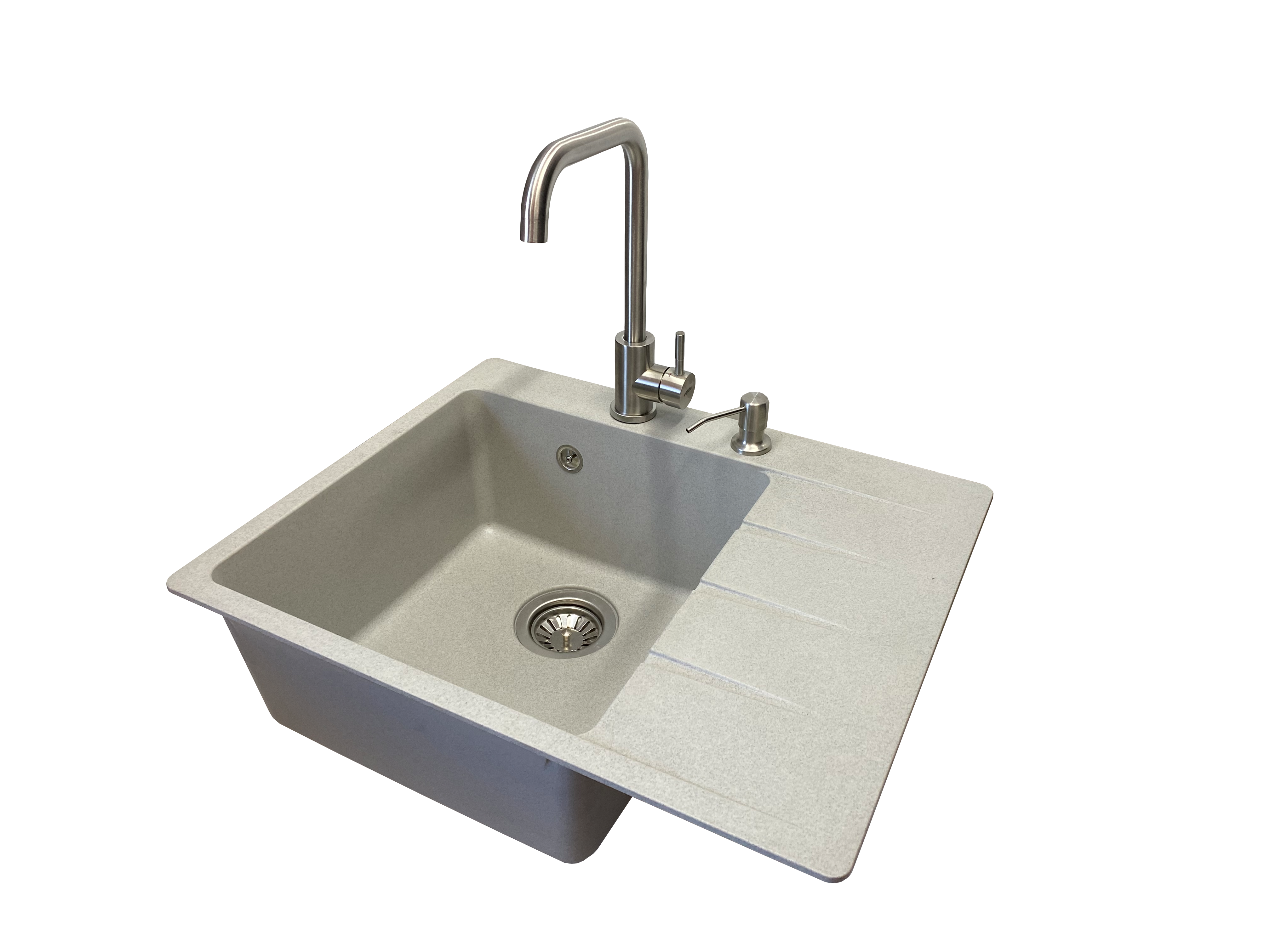 Мойка кухонная VECTOR Forest 62x50 см чаша слева/смеситель/дозатор/сифон Светло-серый (fd882be3)