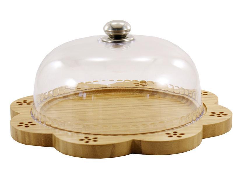 Блюдо дерев'яне Interos для торту з акриловою кришкою 34 см (PJ02716)