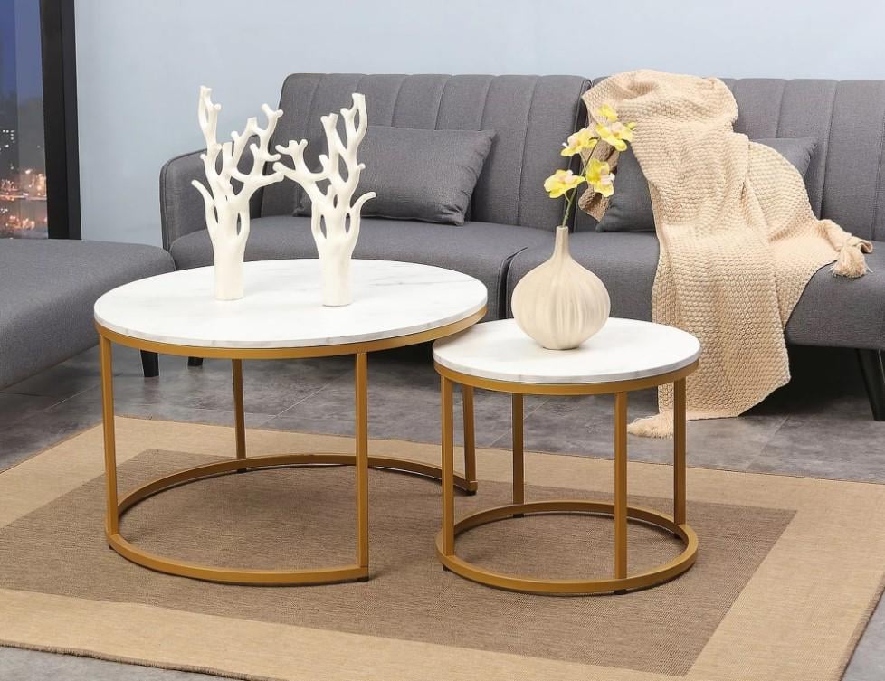 Журнальный столик Signal DION комплект Белый мрамор/Золотой (DIONBMAZL) - фото 2 Журнальный столик Signal DION комплект Белый мрамор/Золотой (DIONBMAZL) - фото 2