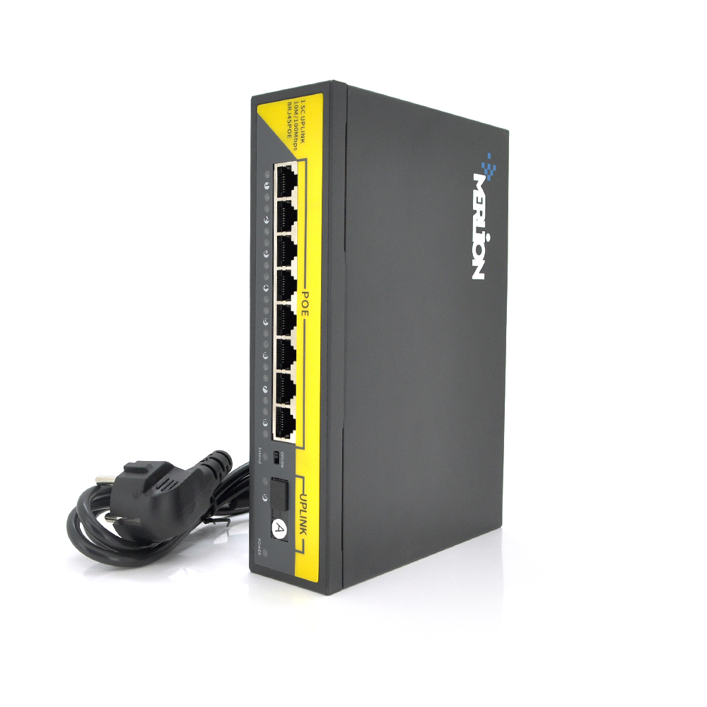 Комутатор PoE Merlion 8 PoE 10/100 1 Single Fiber Tx1310nm 20км БП 52V 2,3A оптичний Uplink (YUT_V4698)