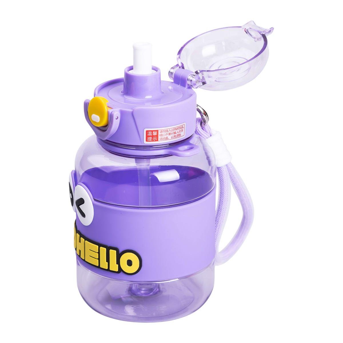 Пляшка для води дитяча з трубочкою з ручкою та ремінцем 680 мл Фіолетовий (6774) - фото 7 Пляшка для води дитяча з трубочкою з ручкою та ремінцем 680 мл Фіолетовий (6774) - фото 7