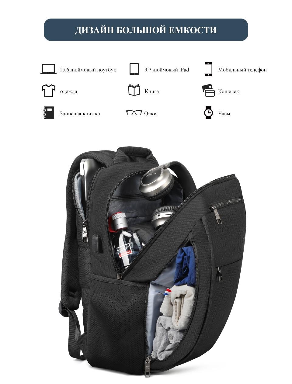 Рюкзак для ноутбука Tigernu T-B3221A 15.6" USB - фото 10 Рюкзак для ноутбука Tigernu T-B3221A 15.6" USB - фото 10