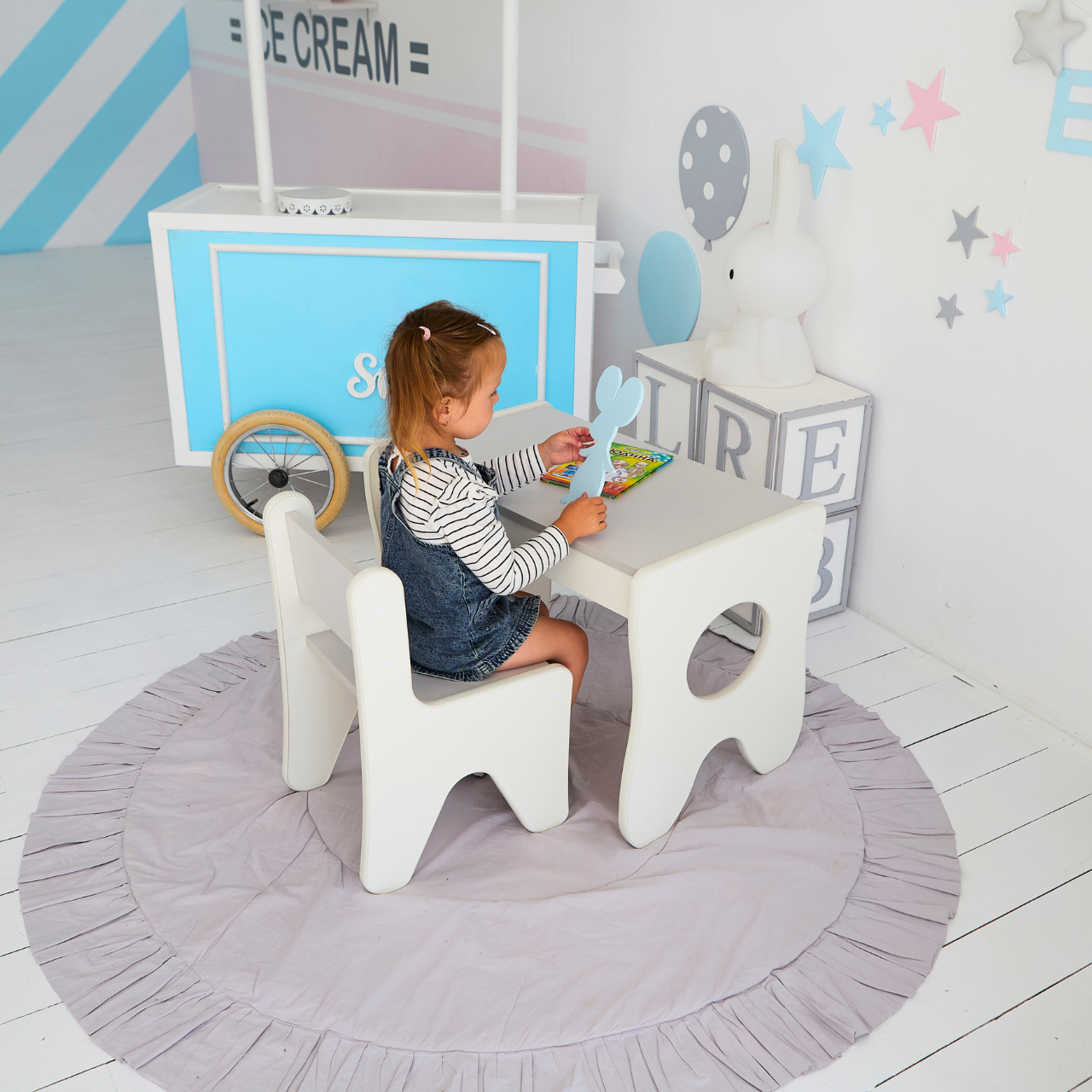 Детский стул для игровой комнаты Tiding Bag 55х37х33 см Белый с серым - фото 6