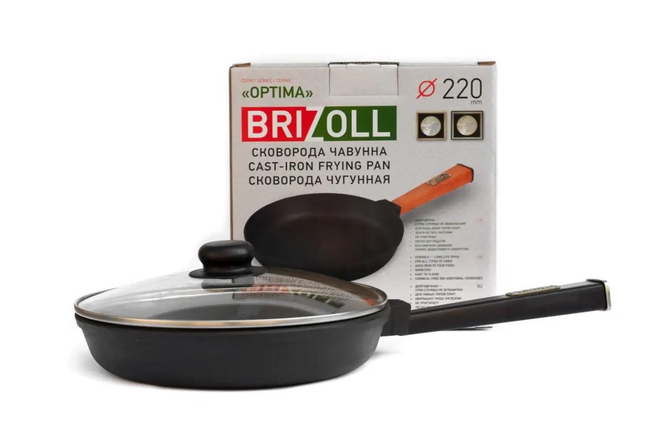 Сковорода чавунна з кришкою Brizoll Optima 220х40 мм Black