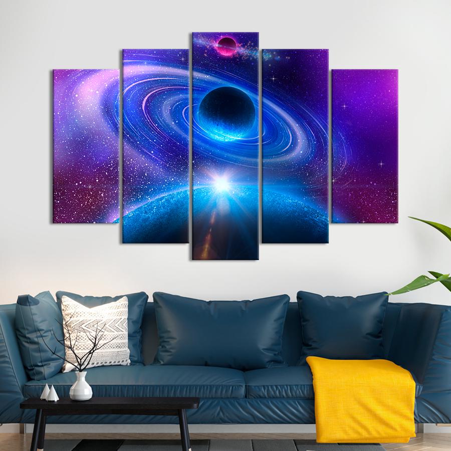 Картина на холсте Синяя планета с кольцами в сияющем космосе 137x85 см (V190-5_L) Картина на холсте Синяя планета с кольцами в сияющем космосе 137x85 см (V190-5_L)