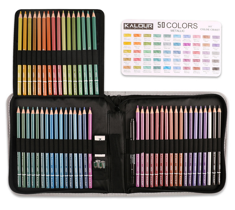 Набір кольорових олівців KALOUR Metallic 50 кольорів з ефектом металік - фото 5