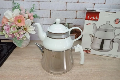 Чайник двухъярусный турецкий OMS 8025 из нержавеющей стали 1/2,2 л Белый - фото 3 Чайник двухъярусный турецкий OMS 8025 из нержавеющей стали 1/2,2 л Белый - фото 3