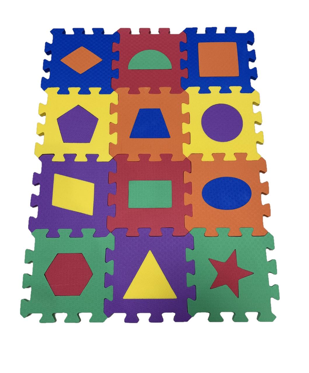 Коврик-пазл Веселая геометрия EVA 022 м2 толщина 8-10 мм плотность 100 кг/м3 135х135 см набор 12 шт.