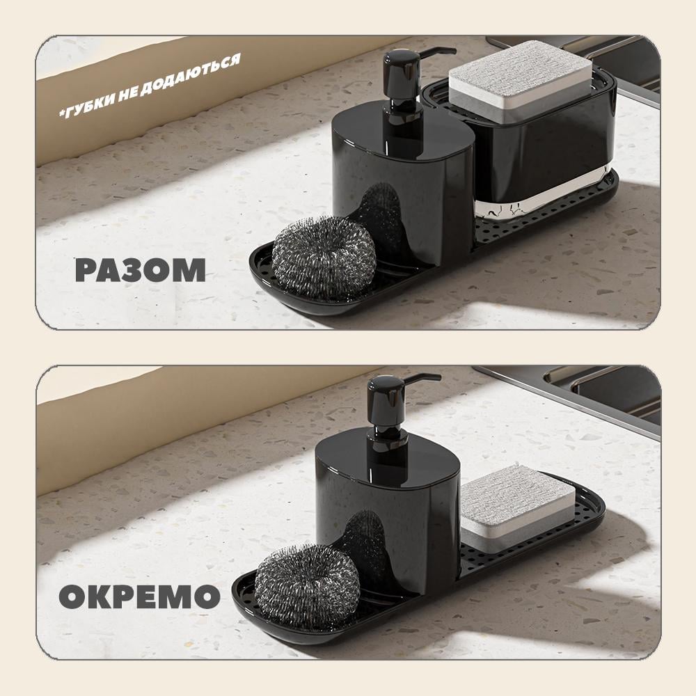 Диспенсер для моющего средства с держателем губки-мочалки Черный (26206030) - фото 2