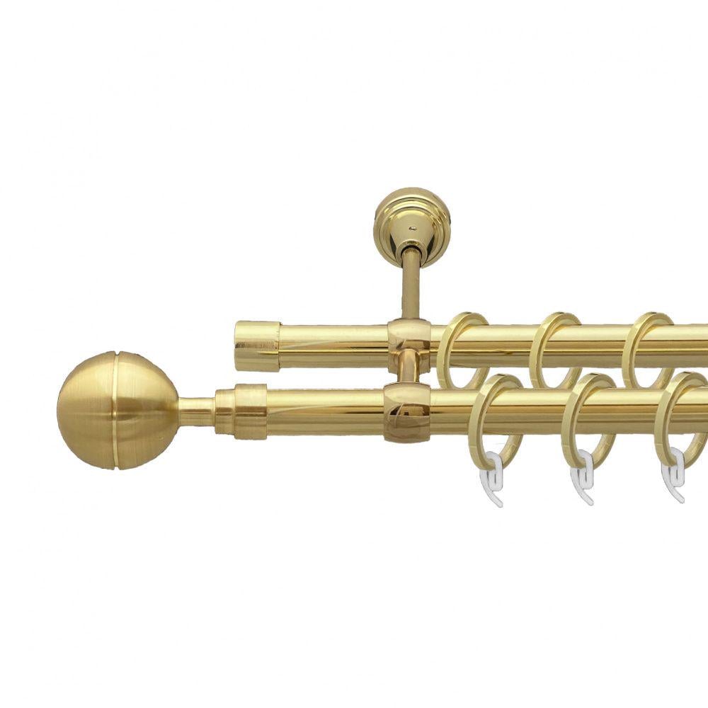 Карниз металлический Orvit Корсо двухрядный литой/гладкая труба/кольцо фасонное металлическое Золото 19/19 мм 160 см (00-00009450)