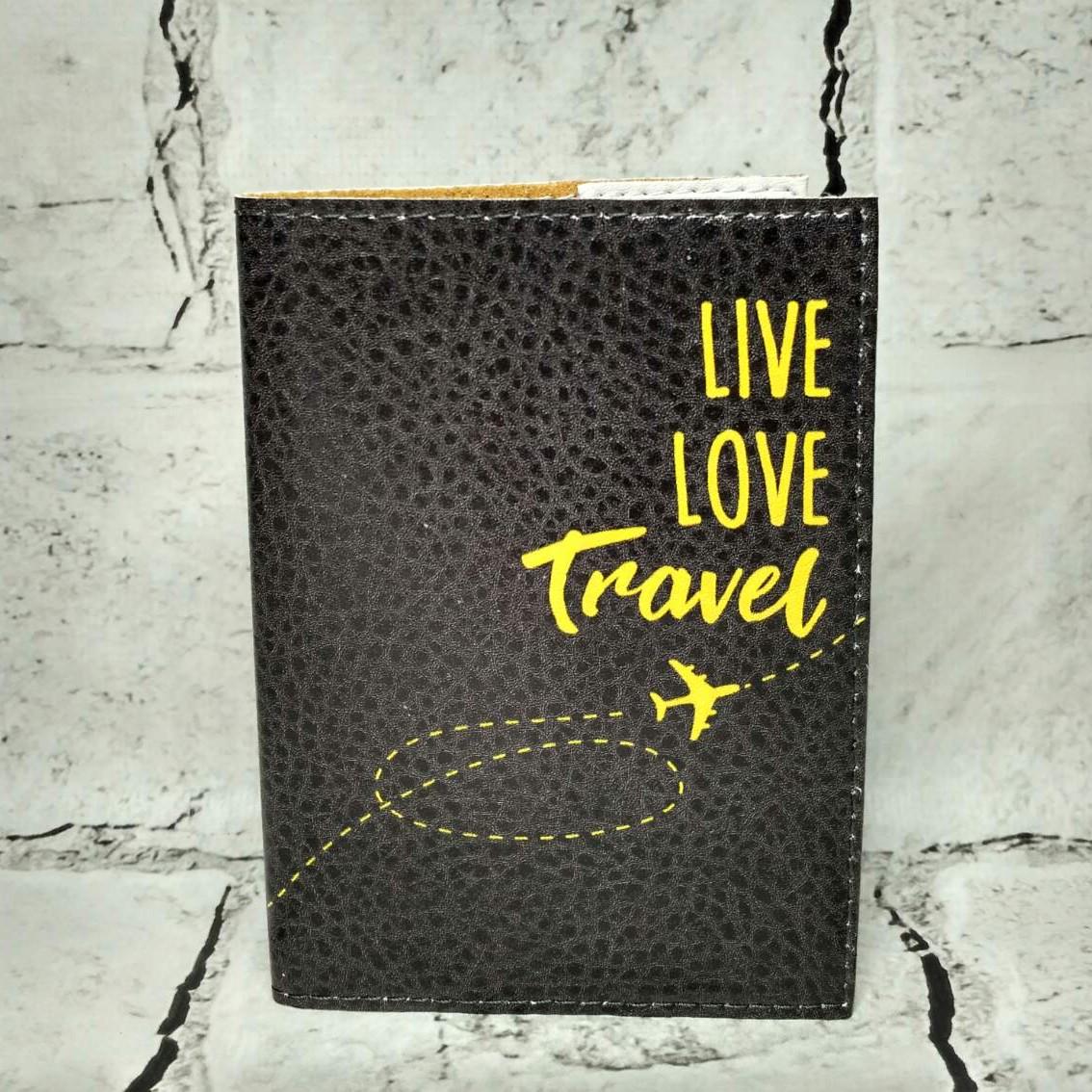 Обложка для паспорта Live love travel экокожа 9,5х13,5 см Черный (012) Обложка для паспорта Live love travel экокожа 9,5х13,5 см Черный (012)