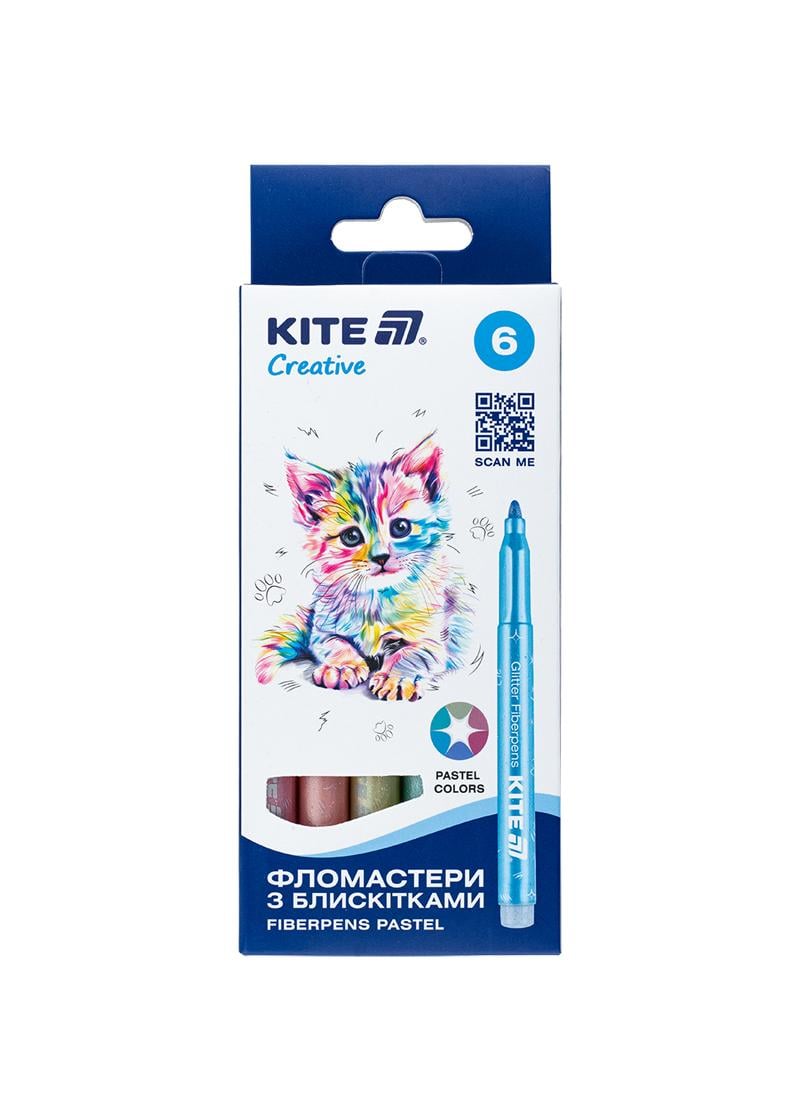 Фломастеры KITE Creative с блестками пастель 6 цветов (K-1148) Фломастеры KITE Creative с блестками пастель 6 цветов (K-1148)