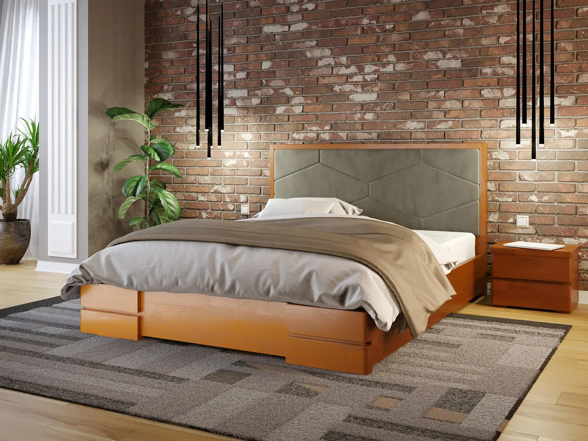 Кровать классическая двуспальная Arbor Drev Севилья дерево бук с подъемным механизмом 160х200 см Ольха (49694)