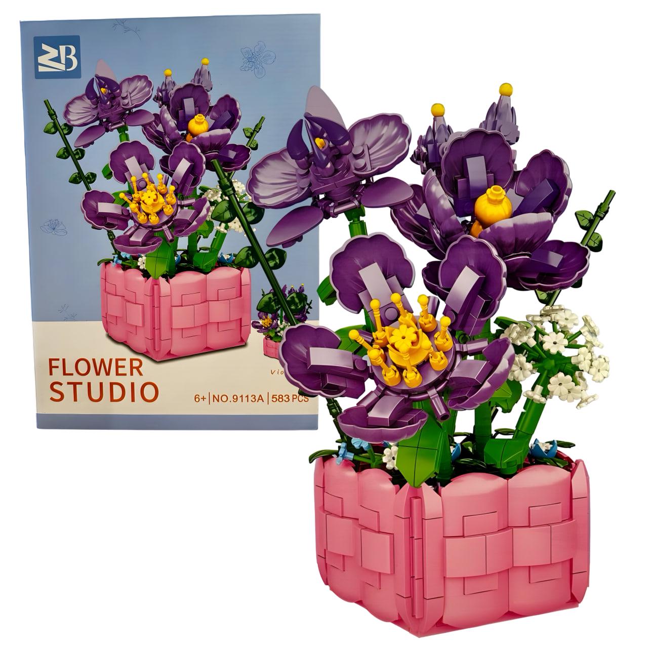 Конструктор детский Flower Studio Фиалки в вазе 583 дет. (9113A)