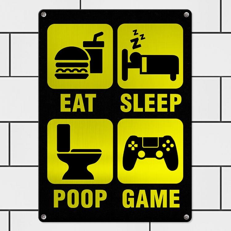 Табличка интерьерная металлическая "Eat, sleep, poop, game" Табличка интерьерная металлическая "Eat, sleep, poop, game"