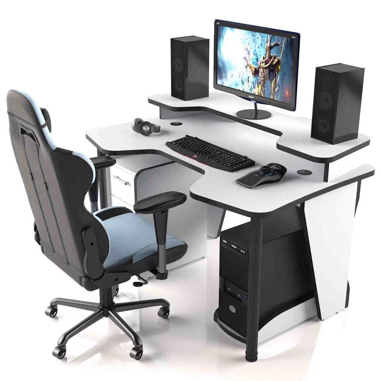 Геймерский стол COMFORT GT14N с надстройкой и ящиками Белый (25432797)
