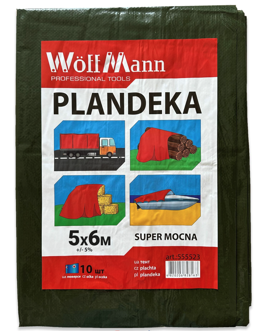 Тент WoffMann водостойкий PLANDEKA SUPER MOCNA плотность 110 г/м² 5х6 м Зеленый - фото 1