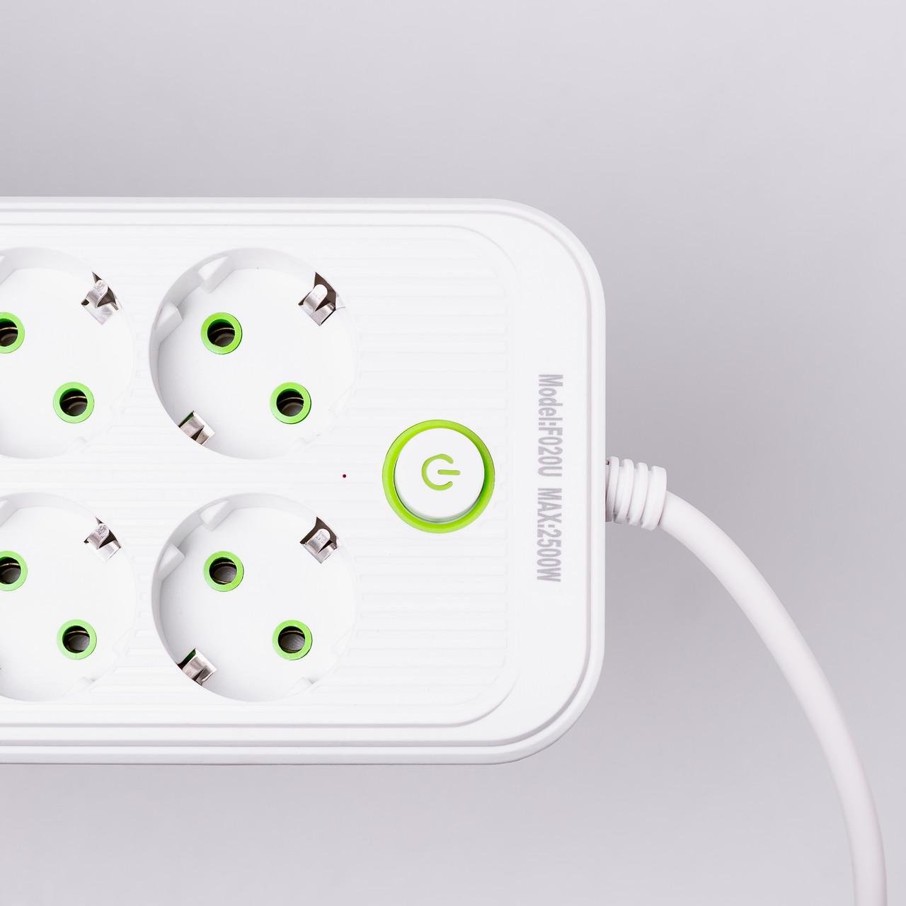 Удлинитель на 8 розеток с 3 USB 1 Type-C и кнопкой отключения F20U 2,8 м Белый (HP-5-27) - фото 6