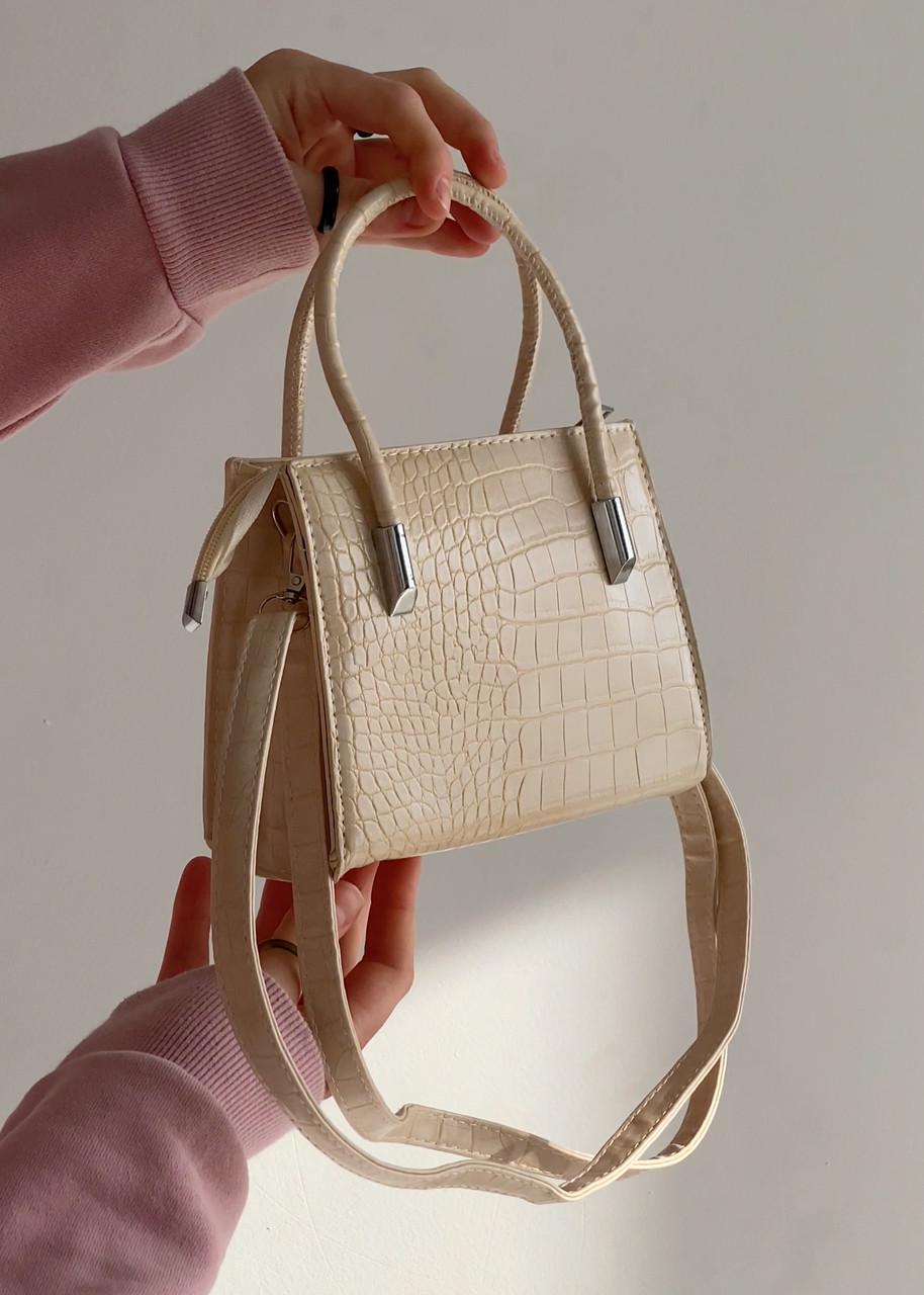 Жіноча сумка 7358 через плече рептилія Бежевий (18243057)