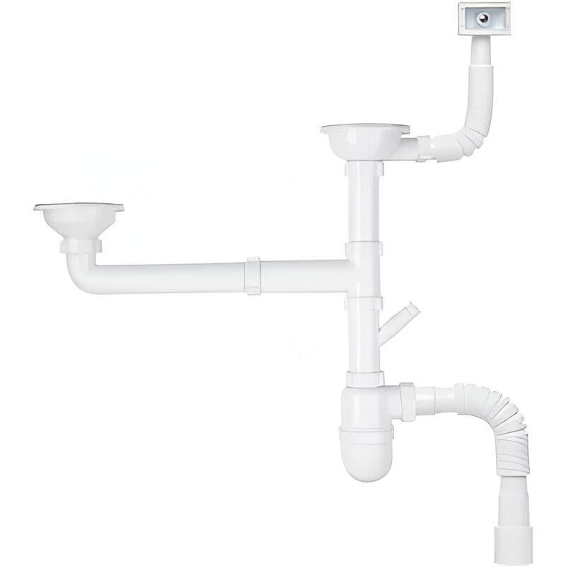 Сифон для мойки Kronoplast М2550-Е с отводом двойной симметричный и переливом d 40х40/50 мм (SM65720343)
