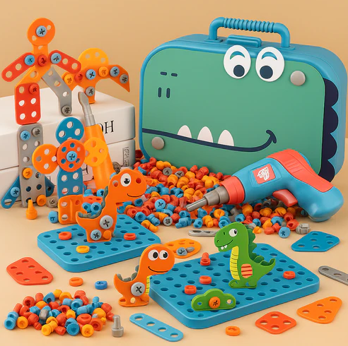 Детский игрушечный 3D конструктор набор инструментов с отверткой и шуруповертом 351 деталь (INSDUN-1390)