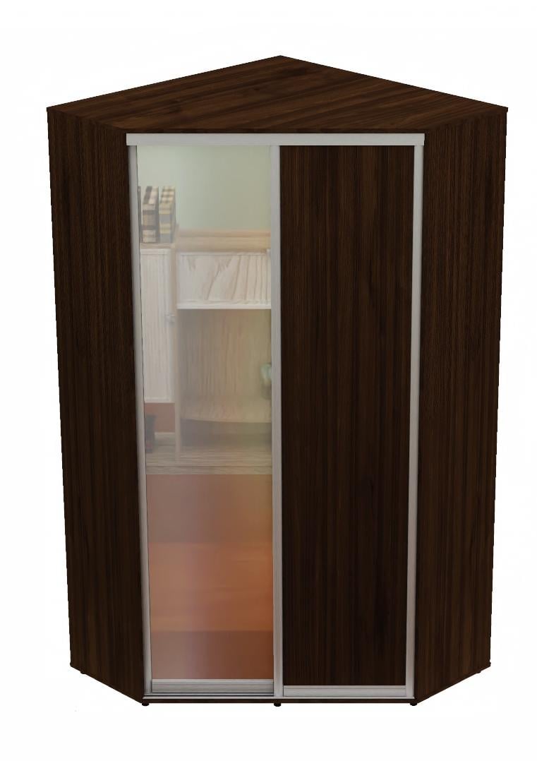 Шкаф-купе двухдверный угловой Алекса Угол-5 ДСП/зеркало 150х150х240 см Орех селект каменный