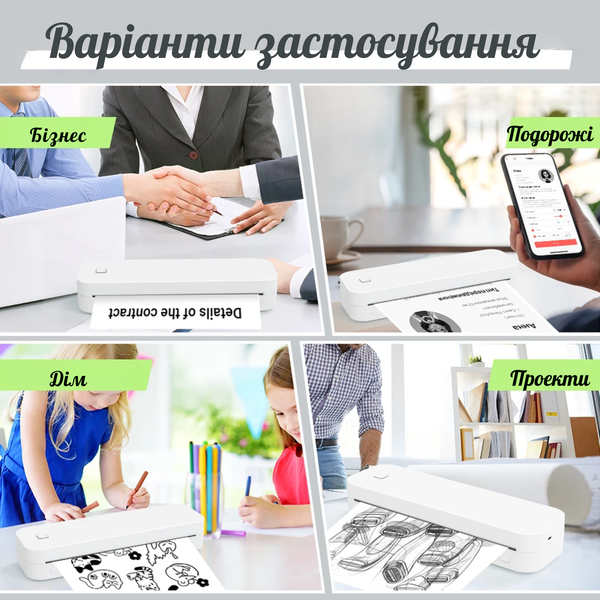 Термопринтер Inkless Portable A4/чехол/2 рулона термо бумаги/5 листов бумаги для трансфера тату White (GS-291) - фото 7