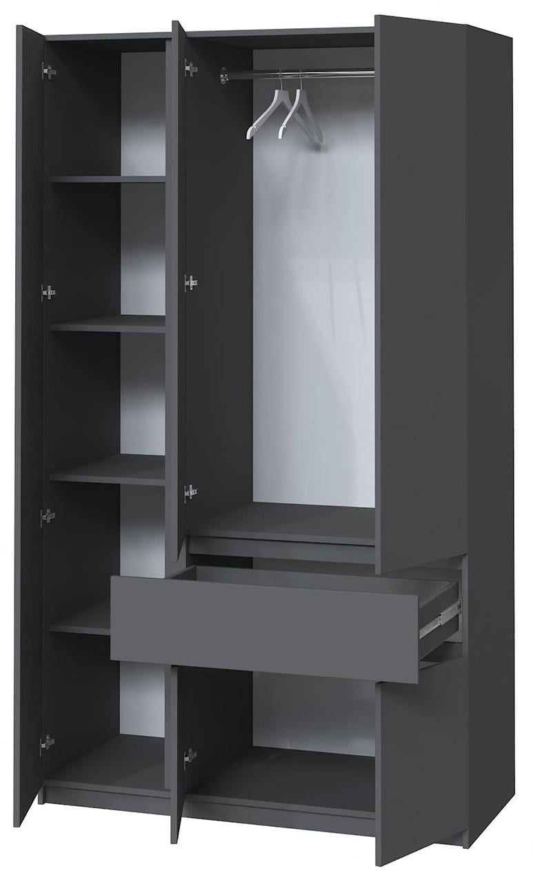 Шкаф в спальню для одежды со штангой и ящиком из ЛДСП без ручек 1221/2000/520 мм Антрацитовый (20446) - фото 2 Шкаф в спальню для одежды со штангой и ящиком из ЛДСП без ручек 1221/2000/520 мм Антрацитовый (20446) - фото 2