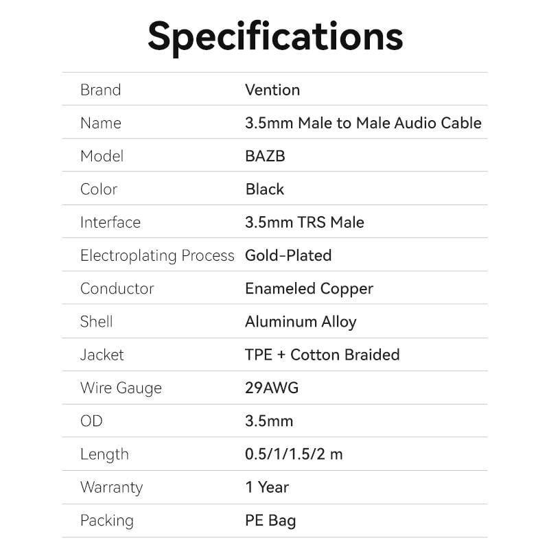 Кабель Vention 3.5 мм minijack стерео AUX TRS 3-пиновая нейлоновая оплетка 1 м Черный (BAZBF) - фото 9 Кабель Vention 3.5 мм minijack стерео AUX TRS 3-пиновая нейлоновая оплетка 1 м Черный (BAZBF) - фото 9