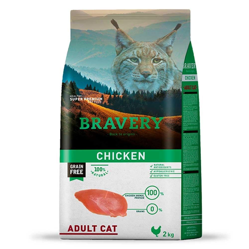 Беззерновой корм для кошек склонных к аллергии Bravery Cat с курицей 2 кг