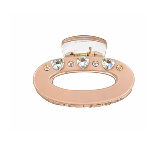 Заколка-крабик овальная Fashion со стразами с пружинным зажимом 4 см Бежевый (2934806807)