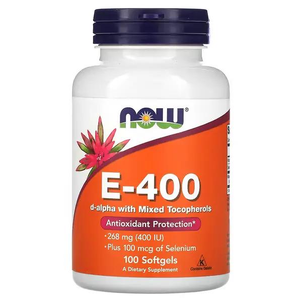 E-400 D-альфа со смешанными токоферолами NOW E-400 D-Alpha with Mixed Tocopherols, 268 mg (400 IU), 100 Softgels