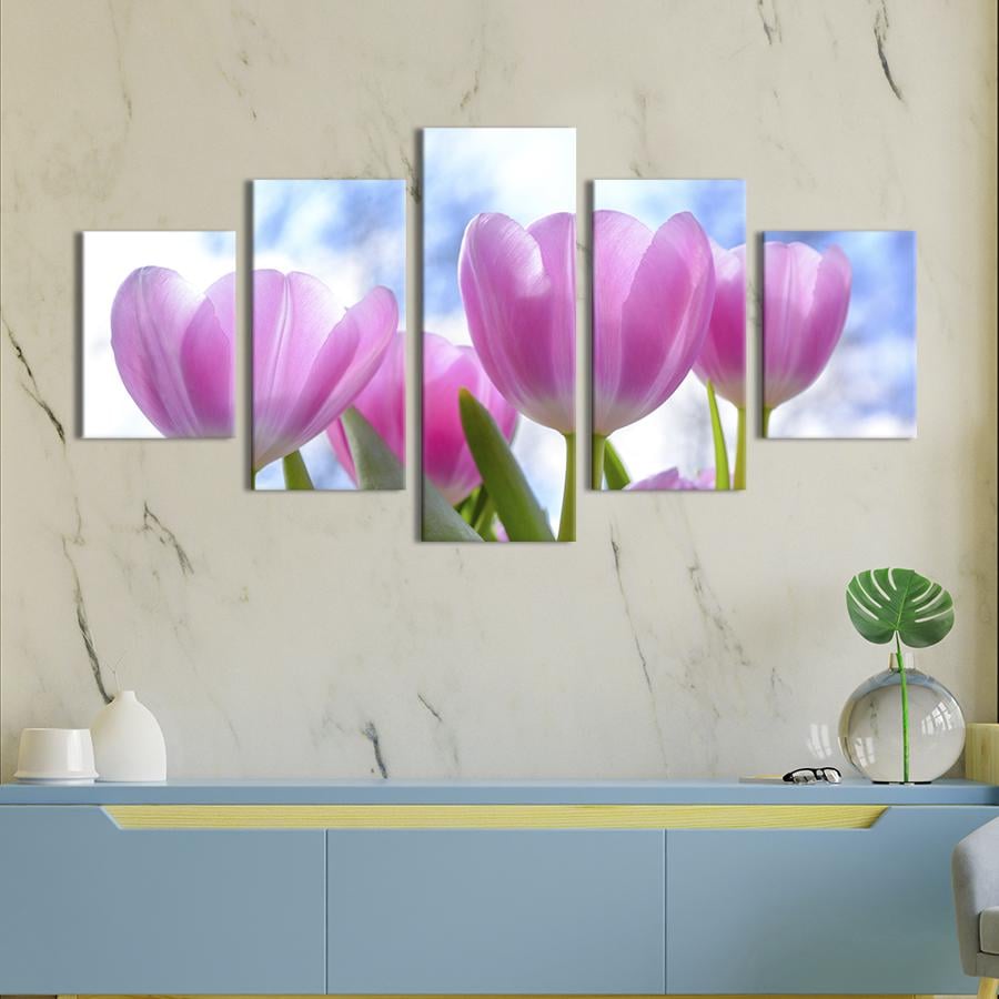 Картина на холсте Восхитительные розовые тюльпаны на фоне неба 112x54 см (900-52)