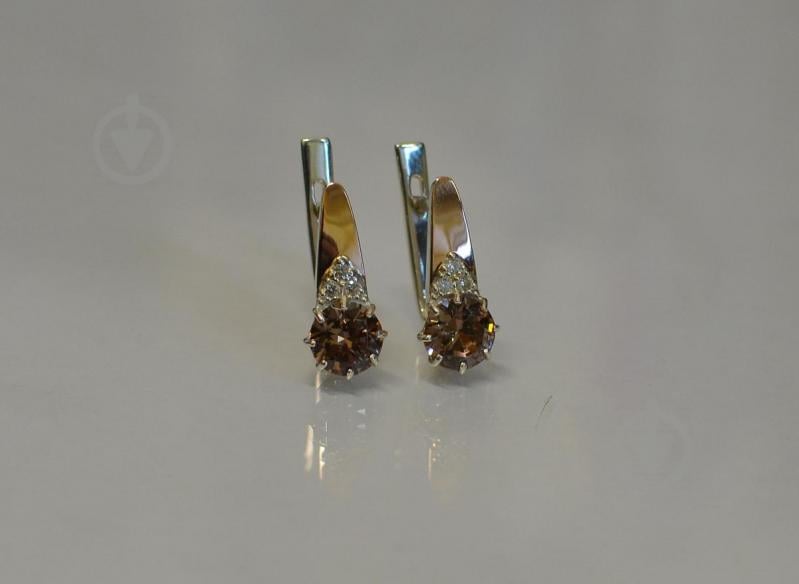 Серебряные серьги Sil с золотыми вставками 124s-10 Коричневый (Sil-783)