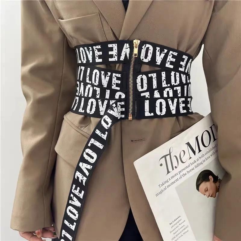 Корсет эластичный широкий с принтом LOVE на молнии Черный