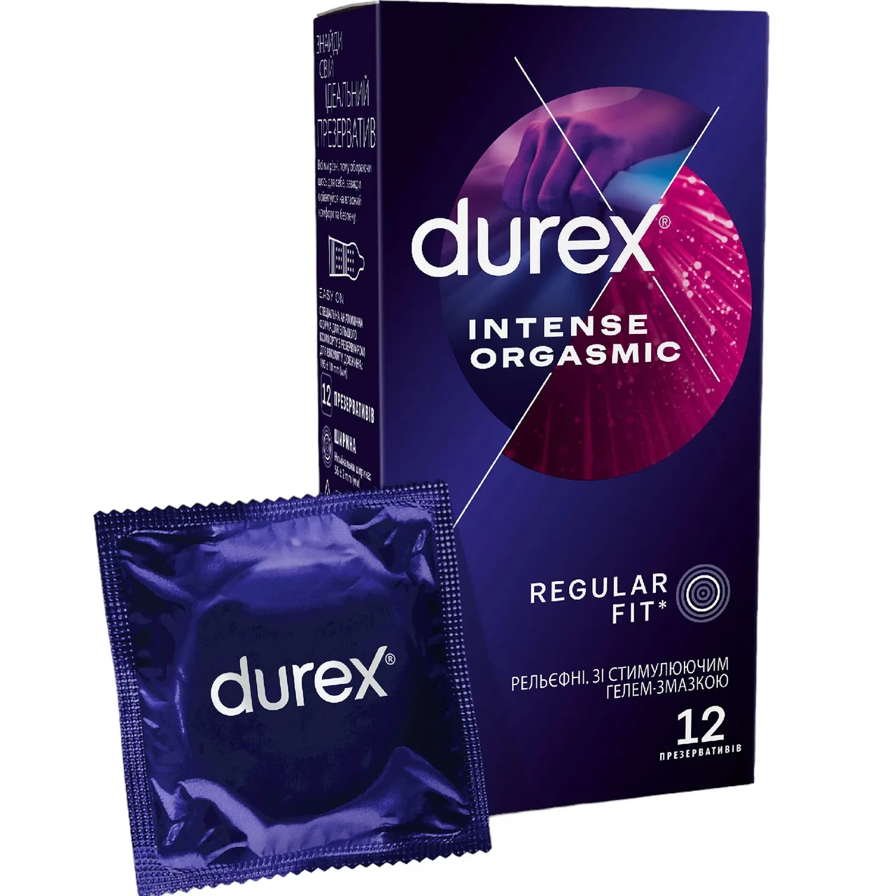 Презервативи Durex Intense Orgasmic №12 рельєфні зі стимулюючим гелем-змазкою (000002543)
