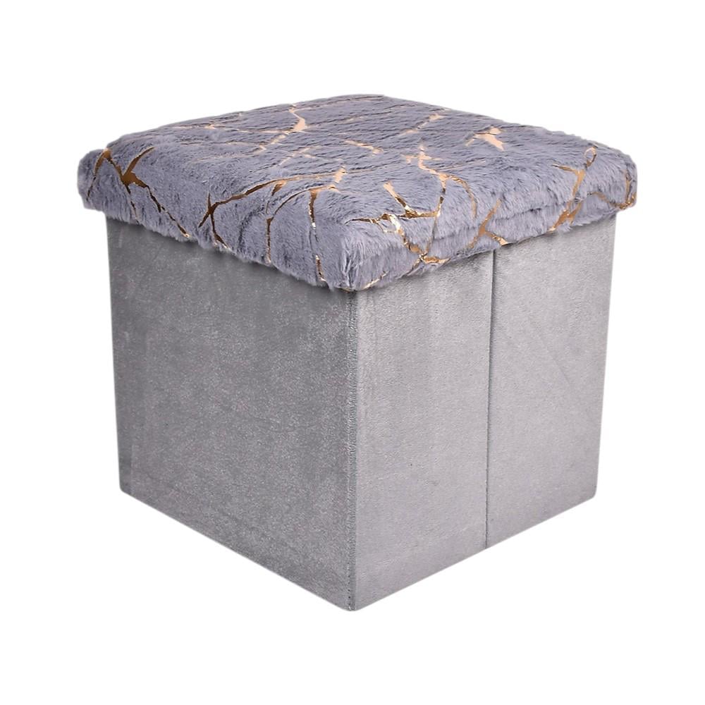 Складной тумба-пуф Stenson Golden Cracks 35x35x33 см Серо-фиолетовый (627778)