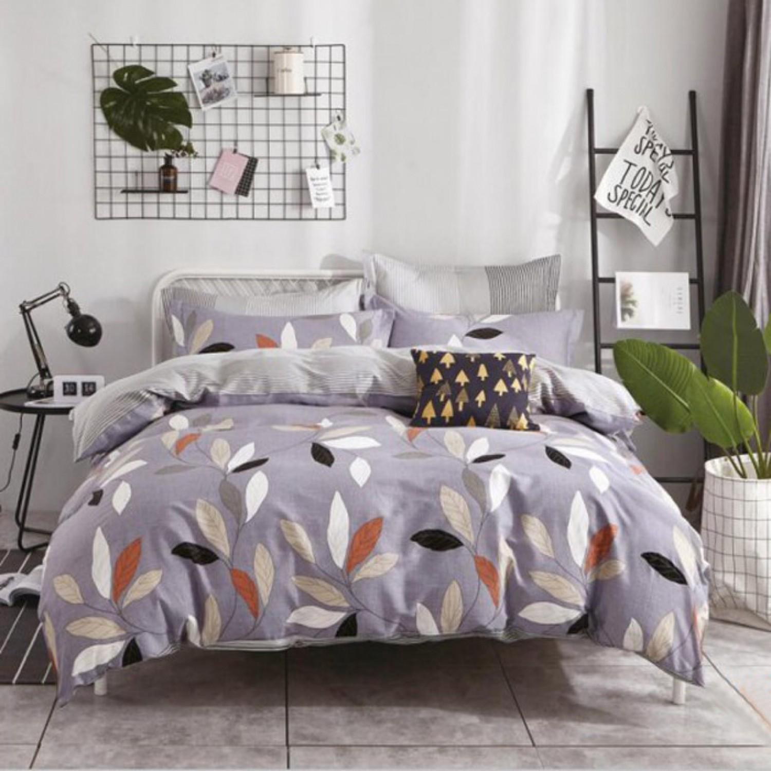 Комплект постільної білизни Love You Листочки сатин євро TL180125 Сірий (DR012787)