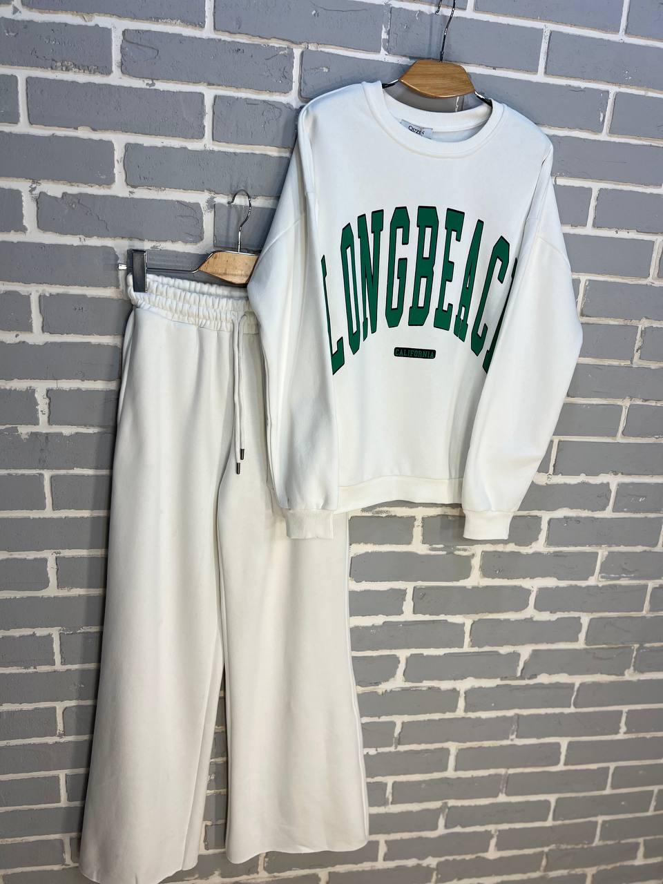 Костюм жіночий QUZEN 388-488 світшот брюки палаццо широкі на флісі M Білий (855) - фото 7 Костюм жіночий QUZEN 388-488 світшот брюки палаццо широкі на флісі M Білий (855) - фото 7