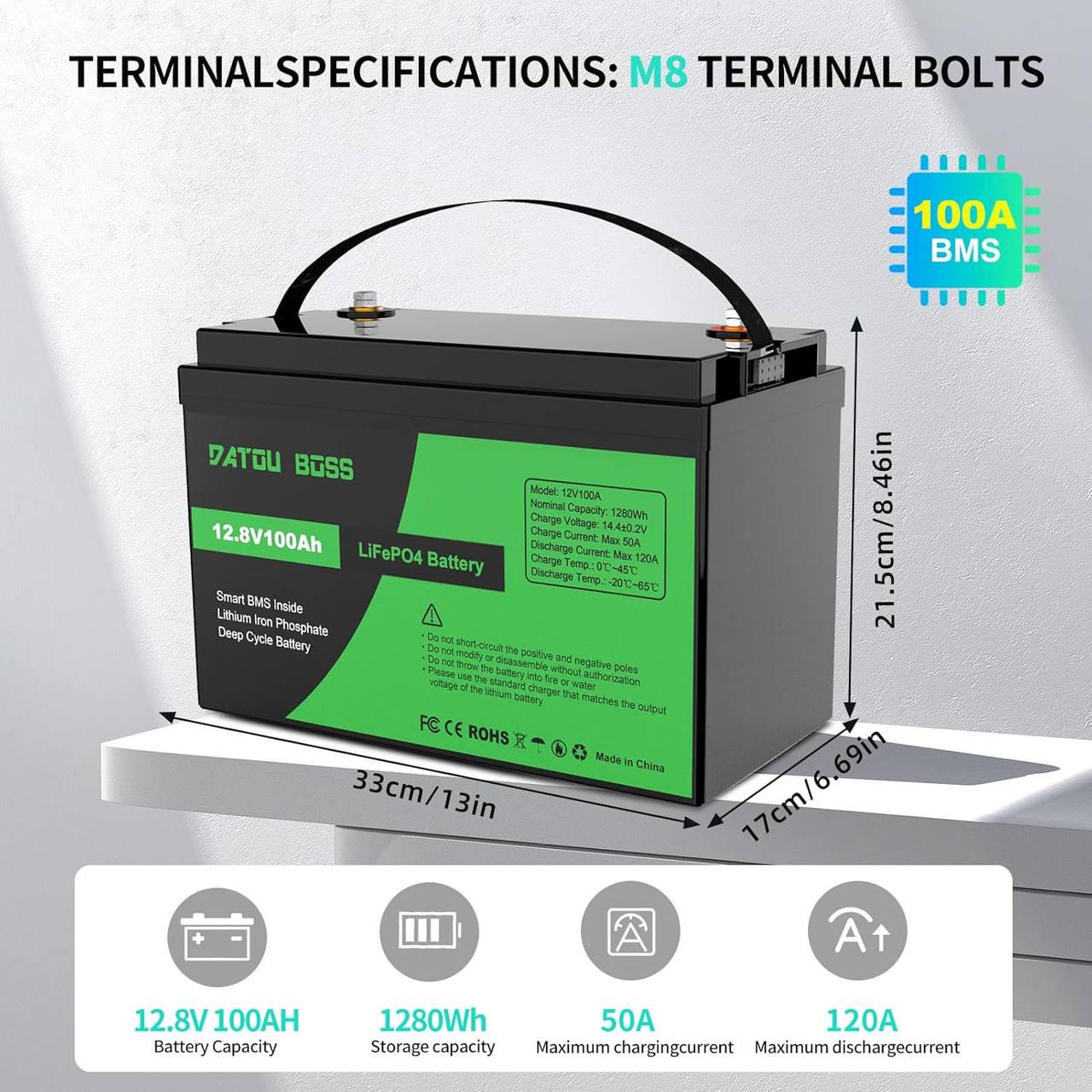 Акумулятор для ДБЖ DATOU BOSS LifePo4 100 Ah 12V 1280Wh BMS (AKBS03) - фото 3 Акумулятор для ДБЖ DATOU BOSS LifePo4 100 Ah 12V 1280Wh BMS (AKBS03) - фото 3