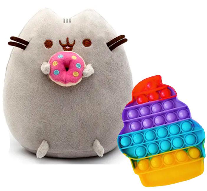 Мягкая игрушка Pusheen cat с игрушкой Pop it мороженое 23х25 см (n-11227)