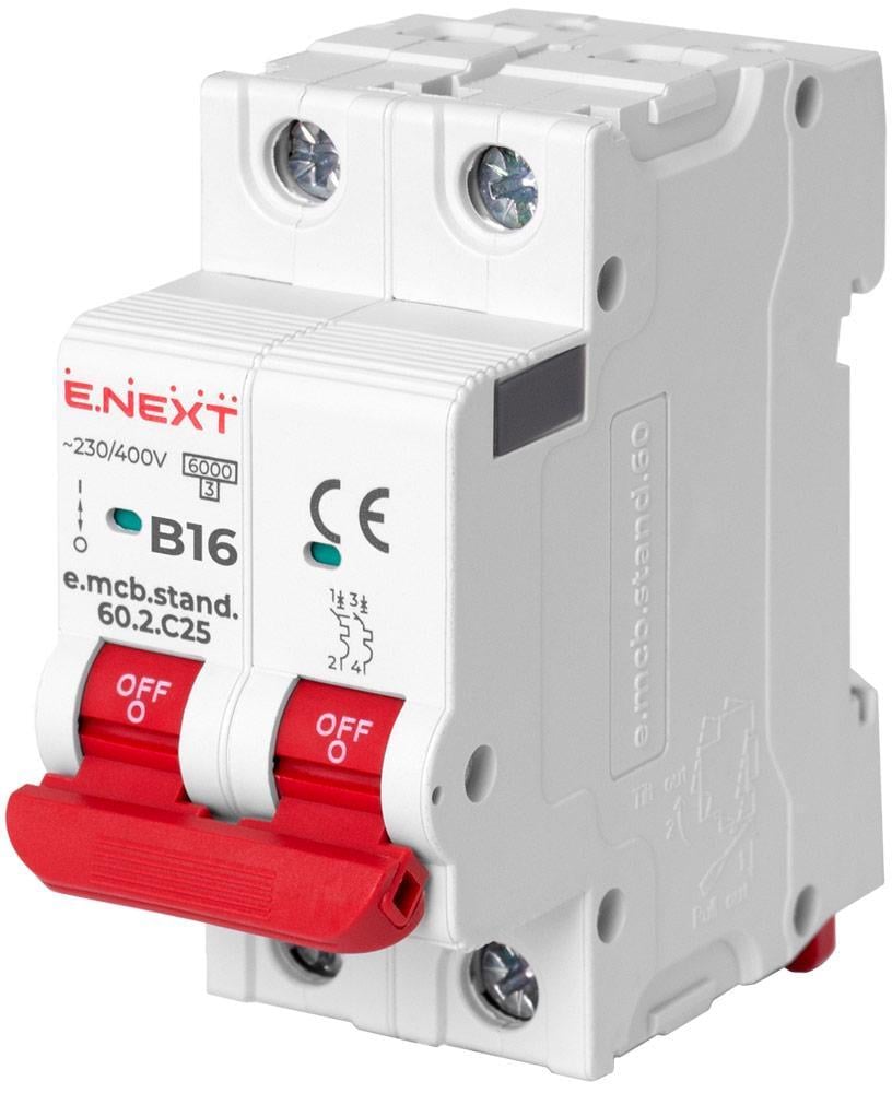 Автоматичний вимикач E.NEXT e.mcb.stand.60.2.B16 2р 16А 6 кА B (s001117)