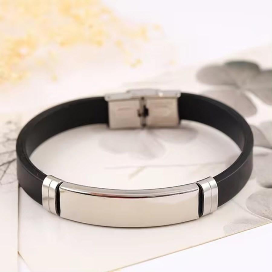 Браслет под гравировку из медицинской стали на силиконовом ремешке 20 см (BSS-142)