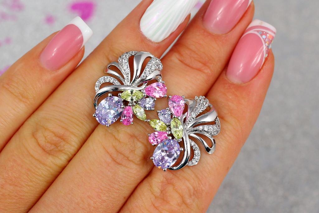 Серьги Xuping Jewelry Крупные с разноцветными камнями 2,2 см Серебристый