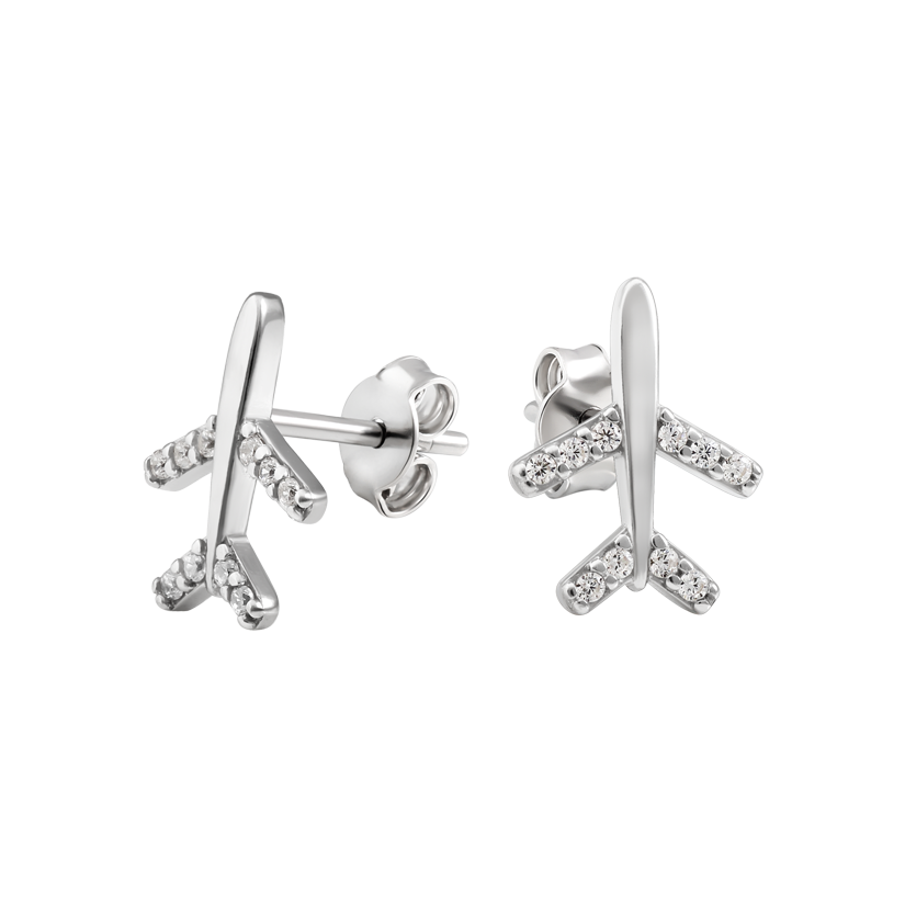 Сережки срібні пусети Літачки дрібні білі фіаніти Сережки срібні пусети Літачки дрібні білі фіаніти